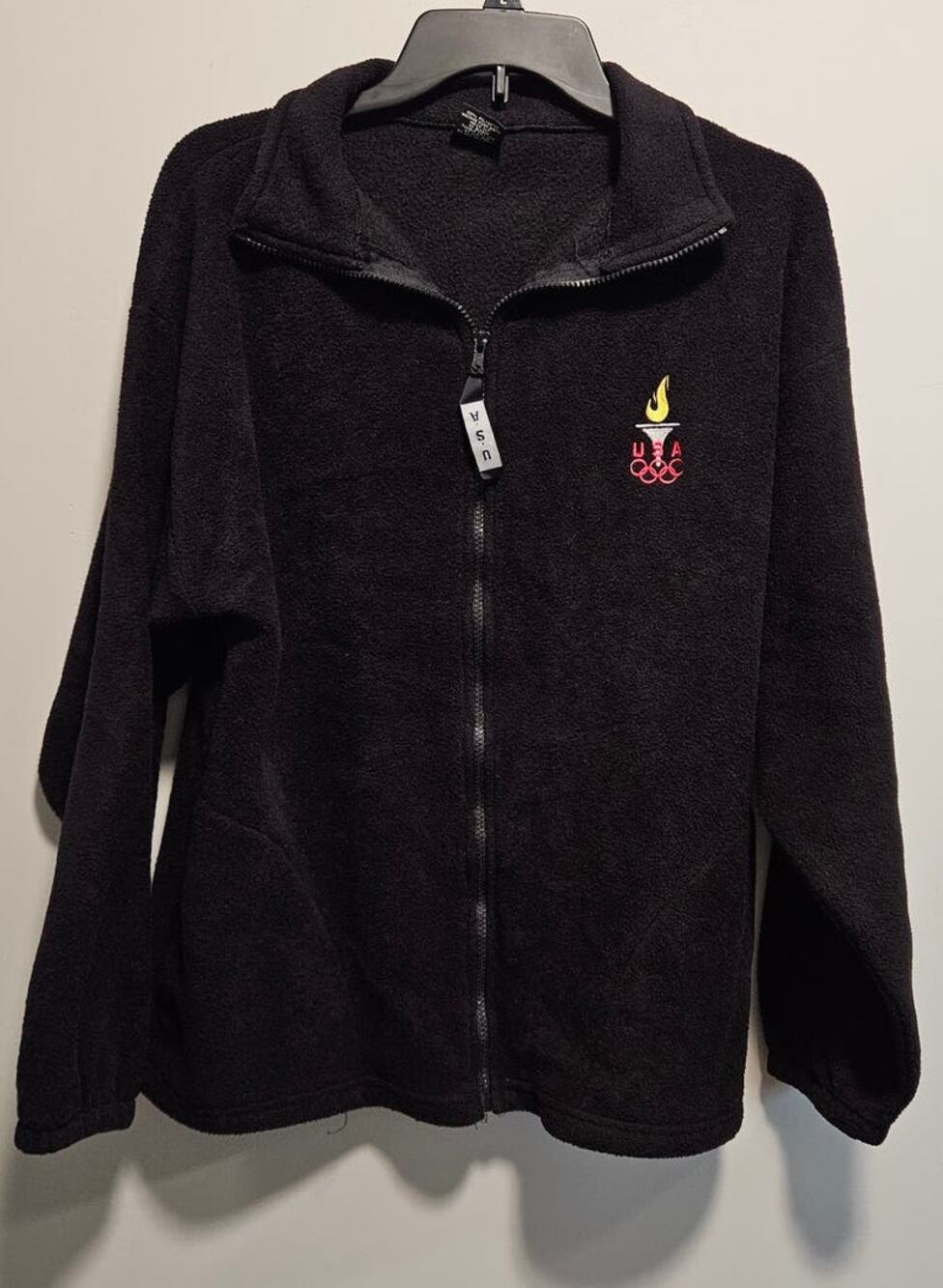 USA Olympic Torch Jacket Fleece Black Full Zip Size Women's Large
